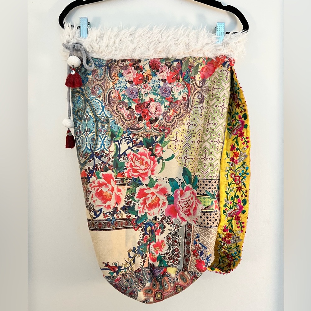 JOHNNY WAS Fur Lined Drawstring Bag
